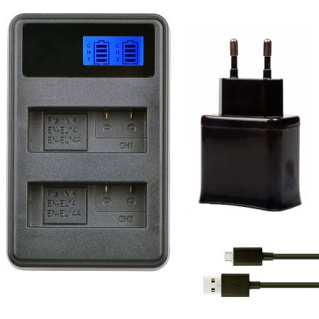 Зарядное Устройство EN-EL14 USB на 2 аккумулятора с адаптером для Nikon Df D5500 D5300 D5200 D5100 D3500 D3400 D3300 D3200 D3100