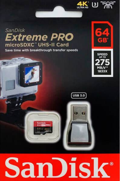 Карта памяти Sandisk Extreme Pro 64GB microSDXC 275MB/S UHS-II U3 CL10
