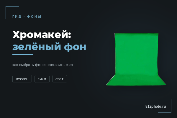 Зелёный фон хромакей на стойках, освещённый двумя софтбоксами в студии