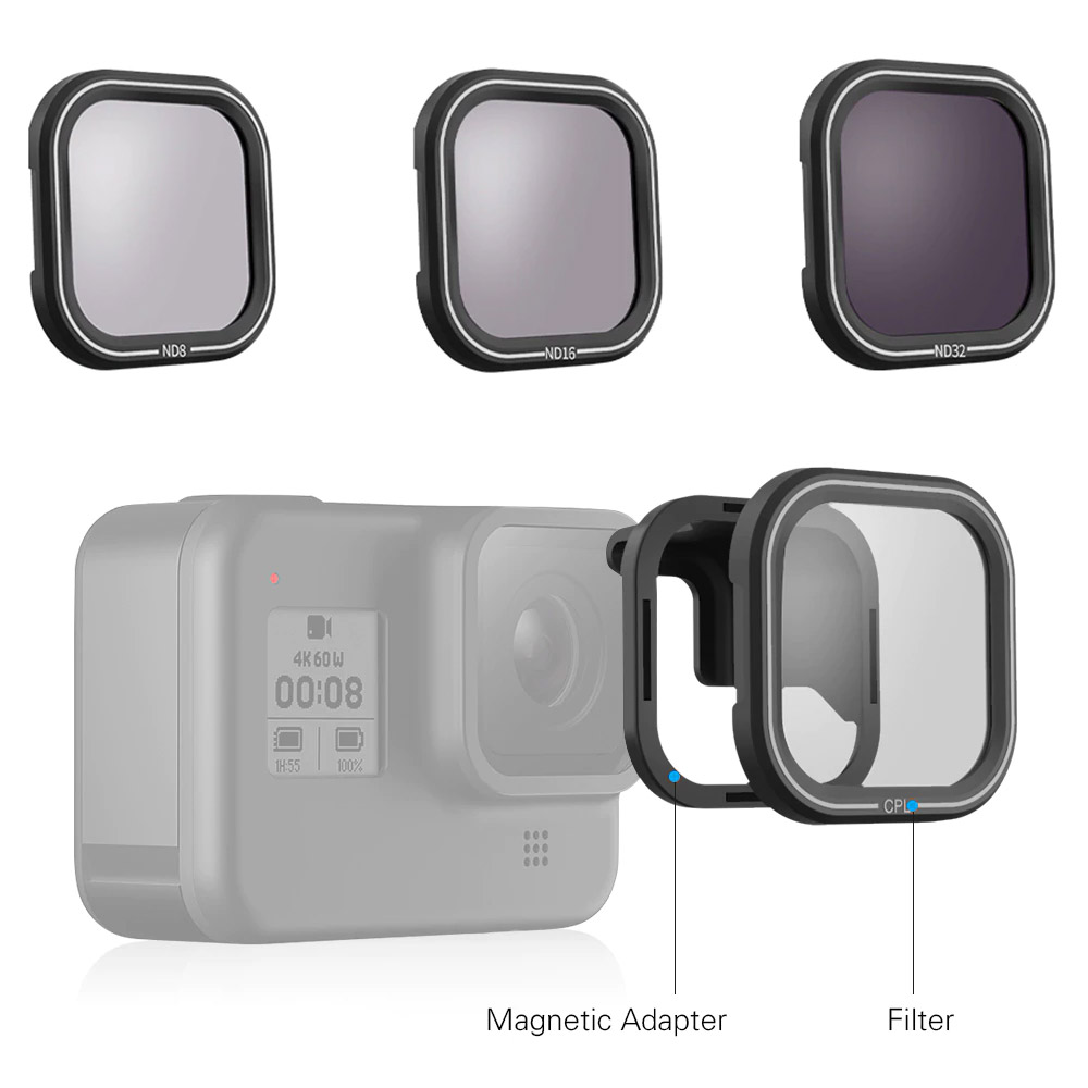 Фильтры для Gopro: Магнитные фильтры Telesin GP-FLT-807 CPL, ND8, ND16,  ND32 для GoPro Hero 8 Black