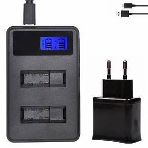 Зарядное устройство USB AHDBT-501 для GoPro Hero 5, 6, 7, 8 на 2 аккумулятора с адаптером