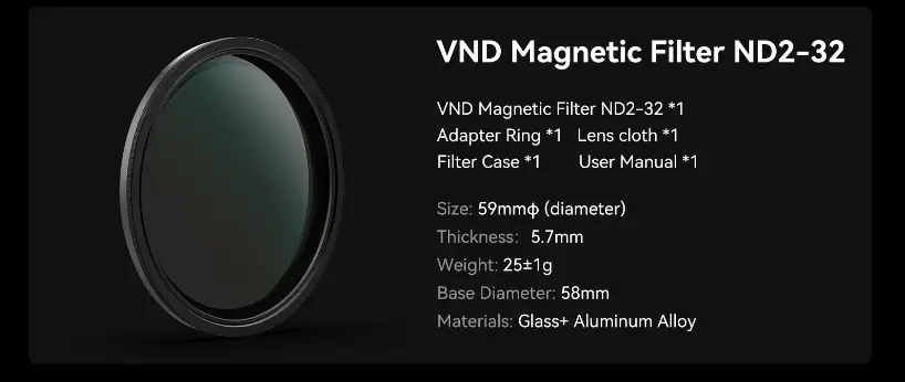 Фильтр магнитный Telesin 58 мм VND ND2-ND32 для чехла iPhone 15 Pro, 15 Pro Max