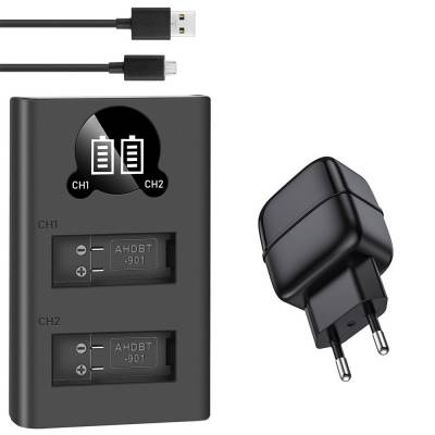 Зарядное устройство USB для GoPro Hero 9, 10, 11, 12 на 2 аккумулятора с адаптером