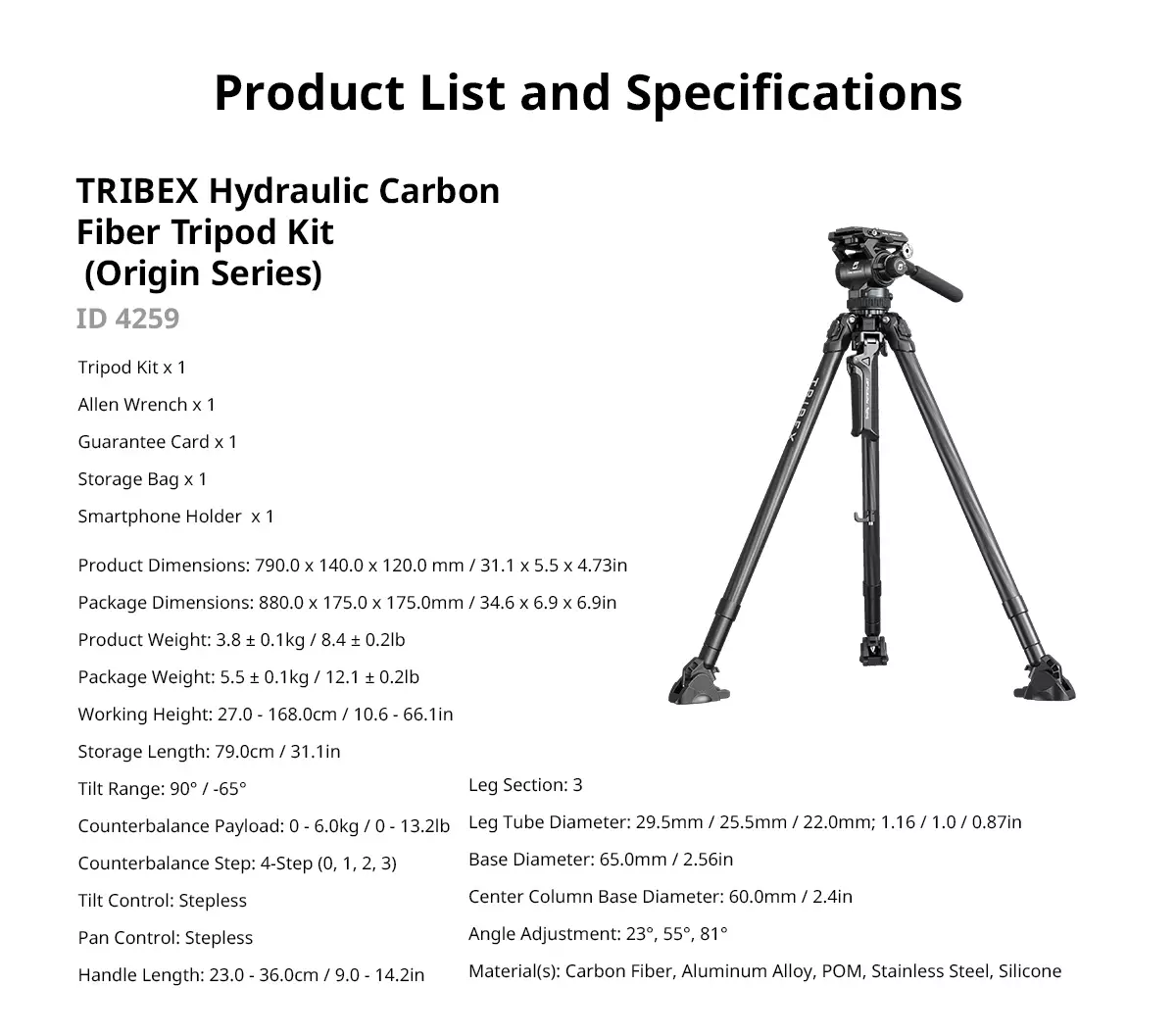 Видеоштатив SmallRig x Potato Jet TRIBEX Hydraulic Carbon Fiber Tripod Kit 4259