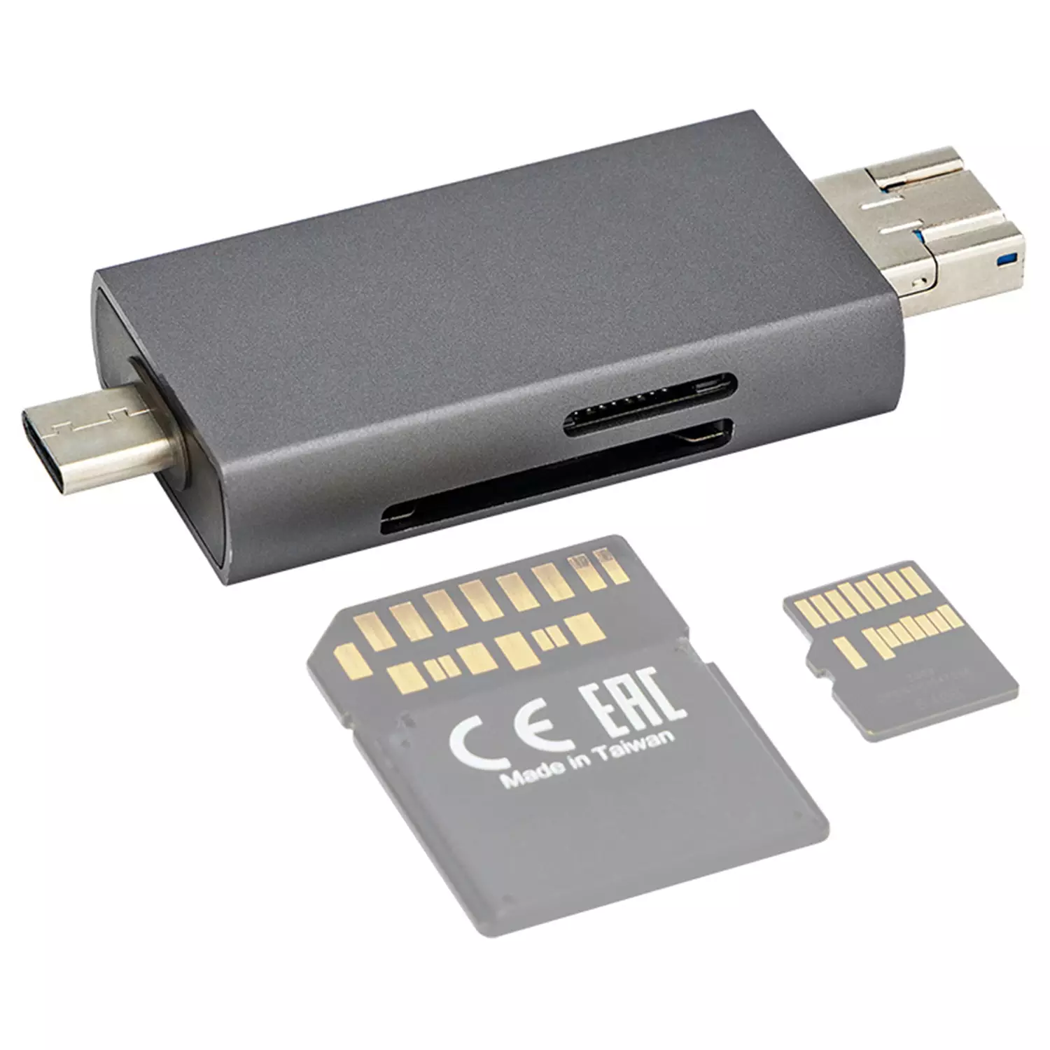 Картридер JJC CR-UTC4AC GRAY USB 3.1, Micro USB 2.0, Type-C 3.1 для карт  SD, microSD