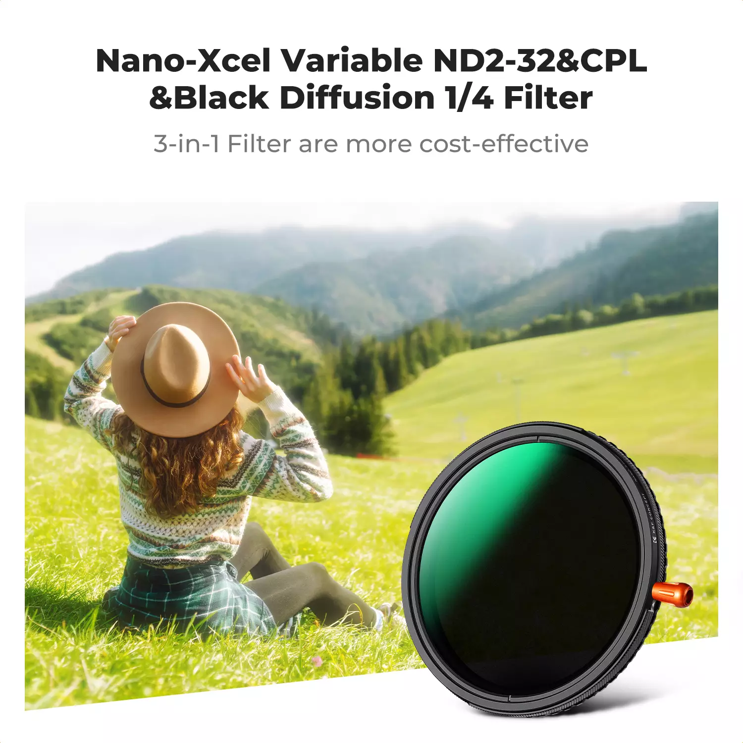 Фильтр 3в1 K&F 43 мм Nano X ND2-32 (1-5 Stops) + CPL + Black Mist 1/4