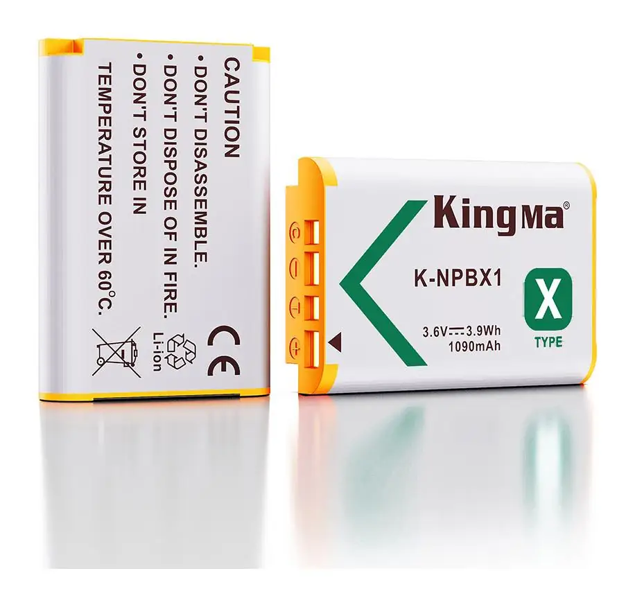Два аккумулятора Kingma NP-BX1 — лицевая и тыльная стороны