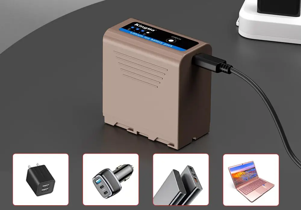 Аккумулятор Kingma NP-F970 заряжается по USB-C от сетевого адаптера