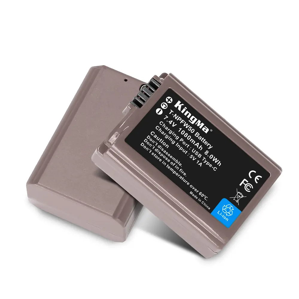 Аккумулятор Kingma NP-FW50 Type-C — пара, вид с двух сторон