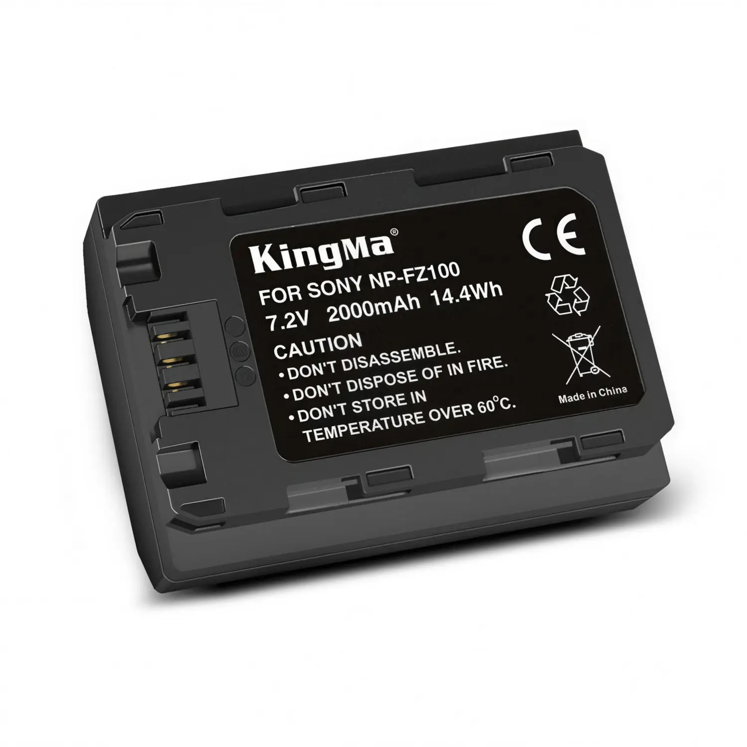 Аккумулятор Kingma NP-FZ100 для камер Sony, вид три четверти с маркировкой