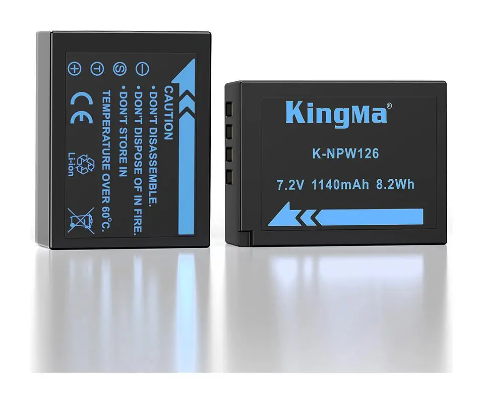 Два аккумулятора Kingma NP-W126 — лицевая и тыльная стороны