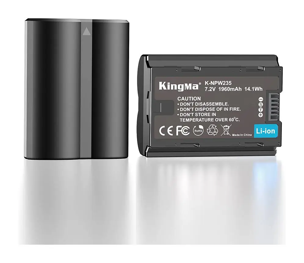 Два аккумулятора Kingma NP-W235 — лицевая и тыльная стороны