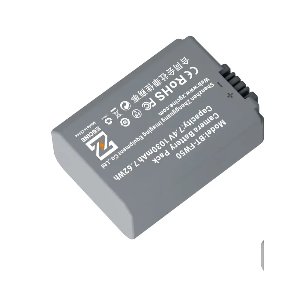 Аккумулятор ZGCINE BT-FW50, вид сзади с маркировкой