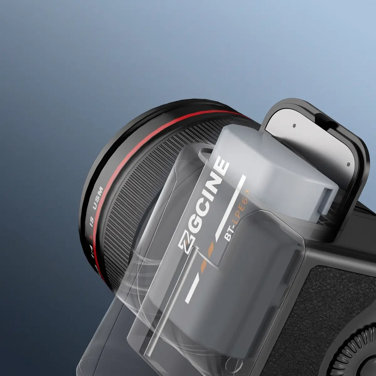 Аккумулятор ZGCINE BT-FZ100 вставляется в батарейный отсек камеры Sony
