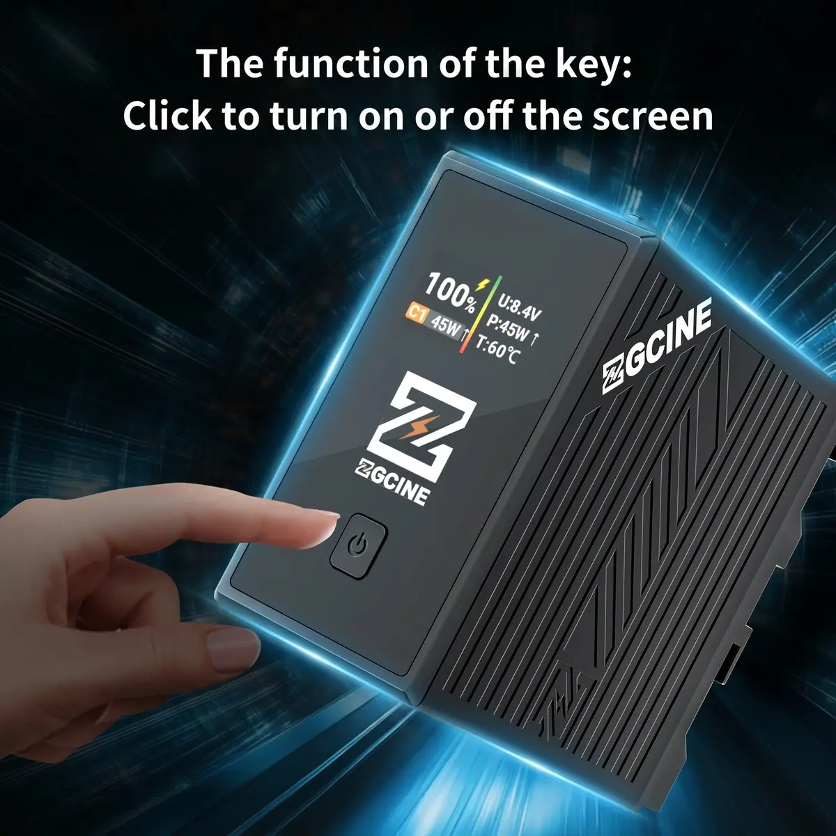 Палец включает OLED-экран аккумулятора ZGCINE BT-NPF970