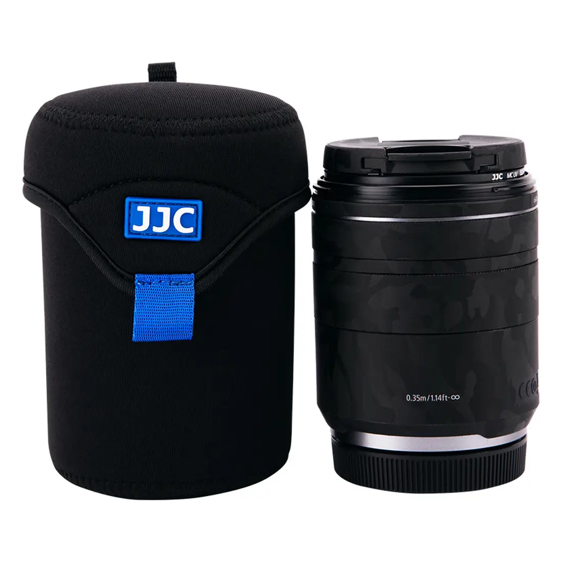 Чехол JJC JN-78X118 рядом с объективом, для которого он рассчитан