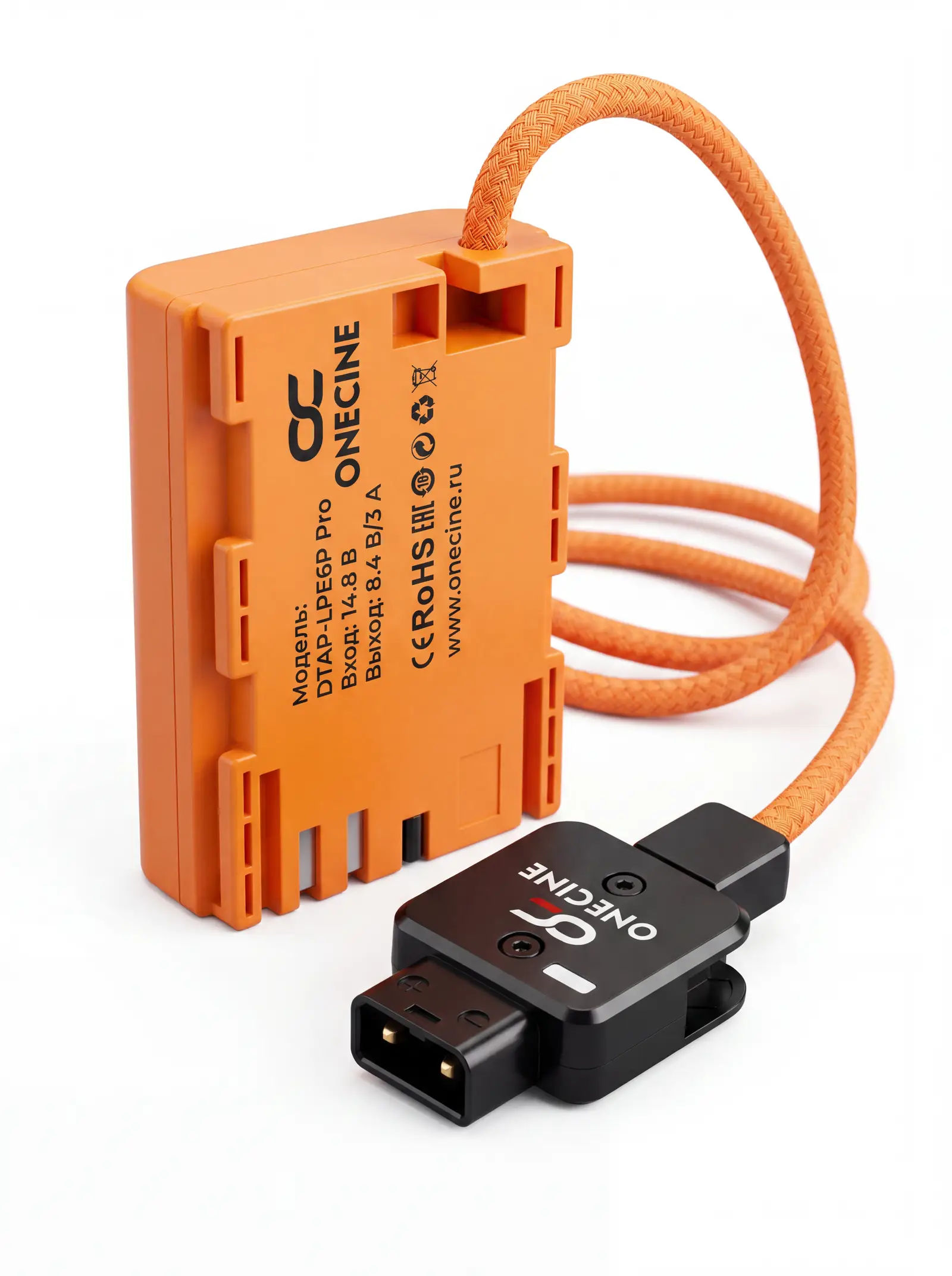Комплект поставки OneCine DTAP-LPE6P Pro: кабель-переходник D-Tap на LP-E6P