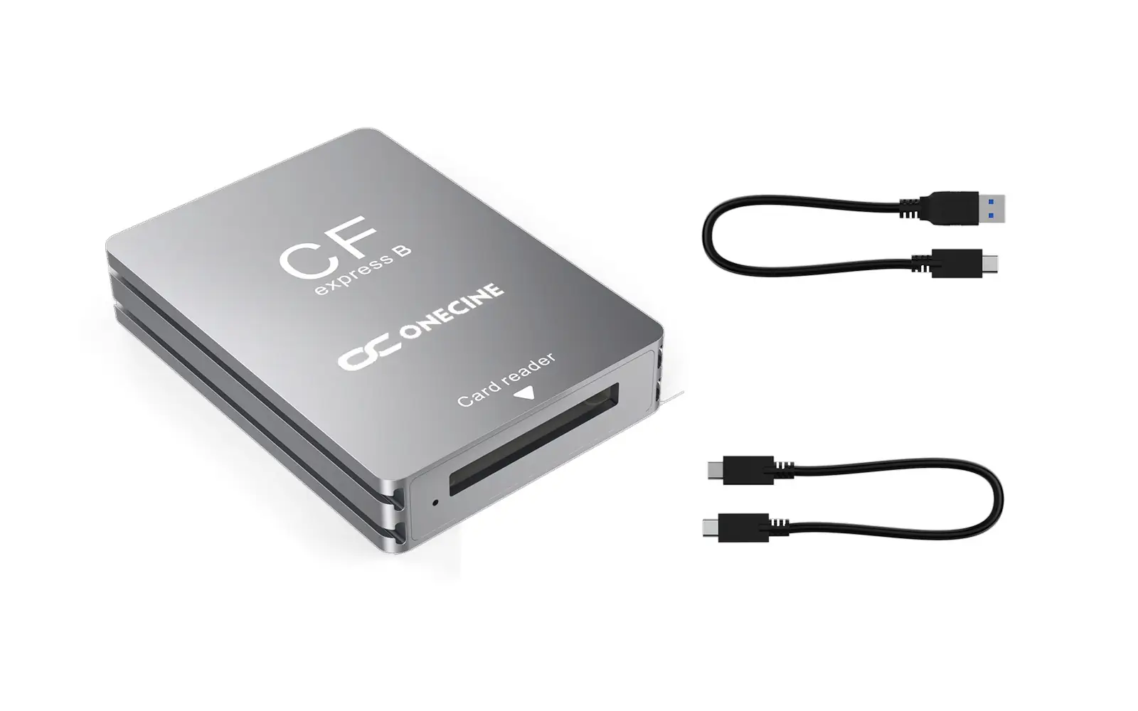 Комплект картридера OneCine CFexpress Type B: ридер и два кабеля USB-C – USB-C и USB-C – USB-A