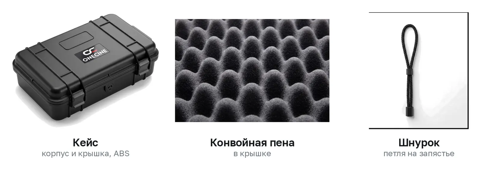 Комплектация кейса OneCine Vault 2106: кейс, конвойная пена в крышке, шнурок