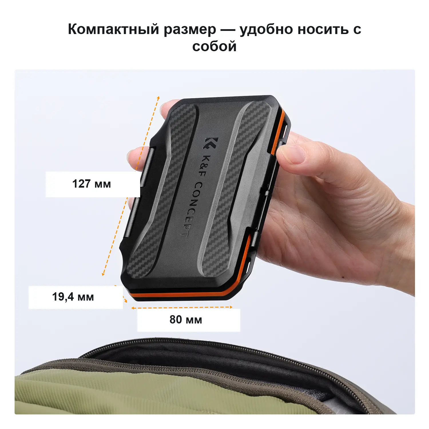 Габариты кейса для карт K&F KF31.106: 127 × 80 × 19,4 мм