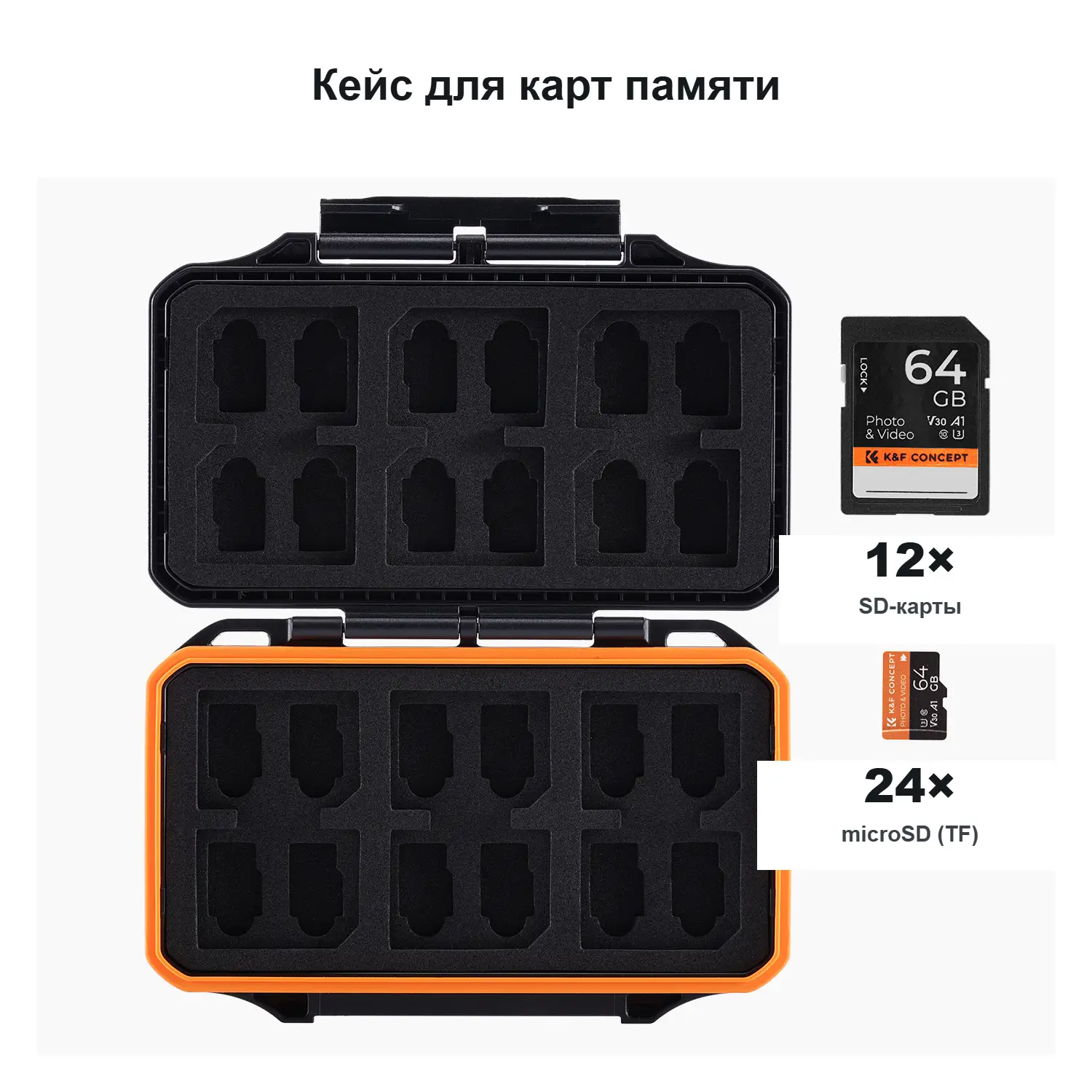 Кейс K&F KF31.106 вмещает 12 SD-карт и 24 карты microSD (TF)