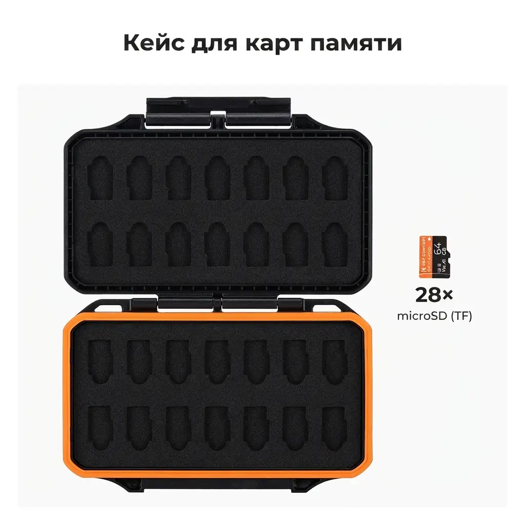 Кейс K&F KF31.107 вмещает 28 карт microSD (TF) — по 14 слотов с каждой стороны