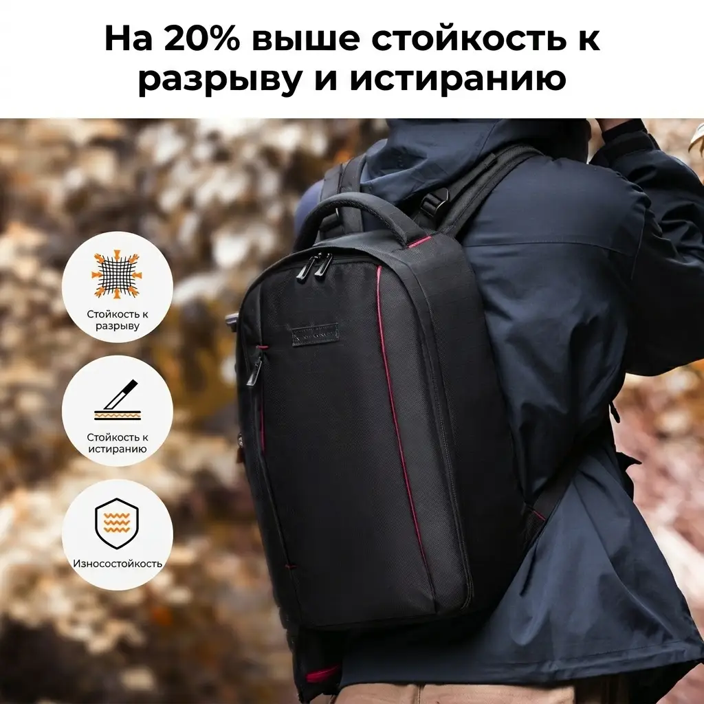 Усиленная ткань фоторюкзака K&F Beta Backpack 18L: стойкость к разрыву, истиранию и износу