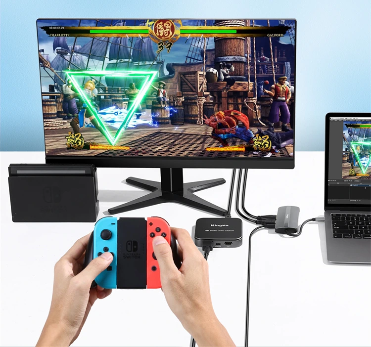 Nintendo Switch и ноутбук подключены к монитору через хаб Kingma BMU034
