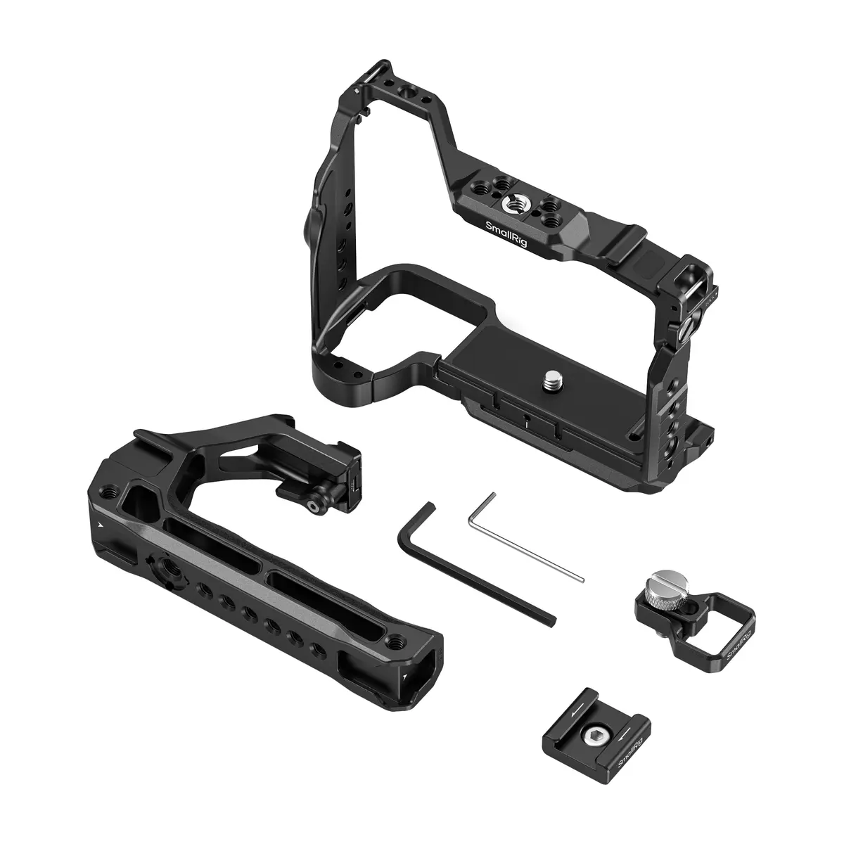 Комплектация SmallRig 6703: клетка, ручки, опора холодного башмака, зажим HDMI, ключи и винт