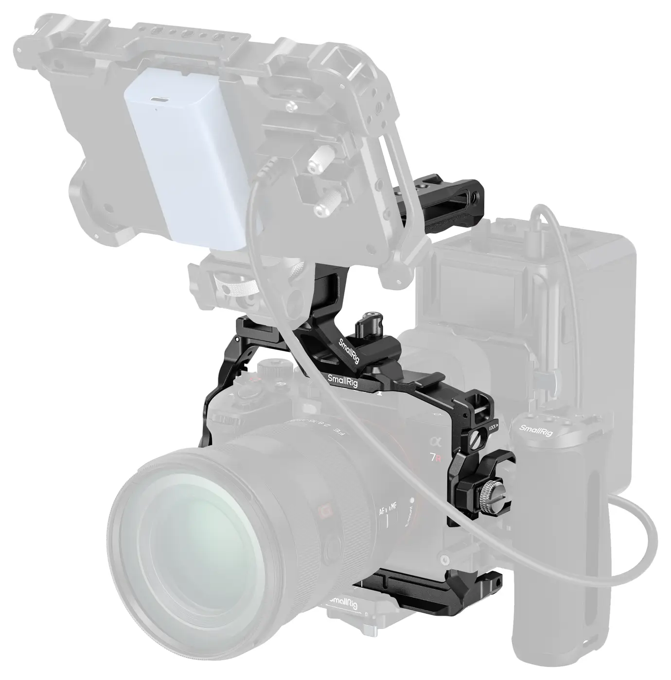 Клетка SmallRig 6703 с монитором и V-Mount аккумулятором на камере Sony A7R VI