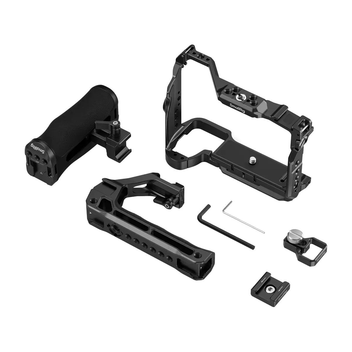 Комплектация SmallRig 6704: клетка, ручки, опора холодного башмака, зажим HDMI, ключи и винт