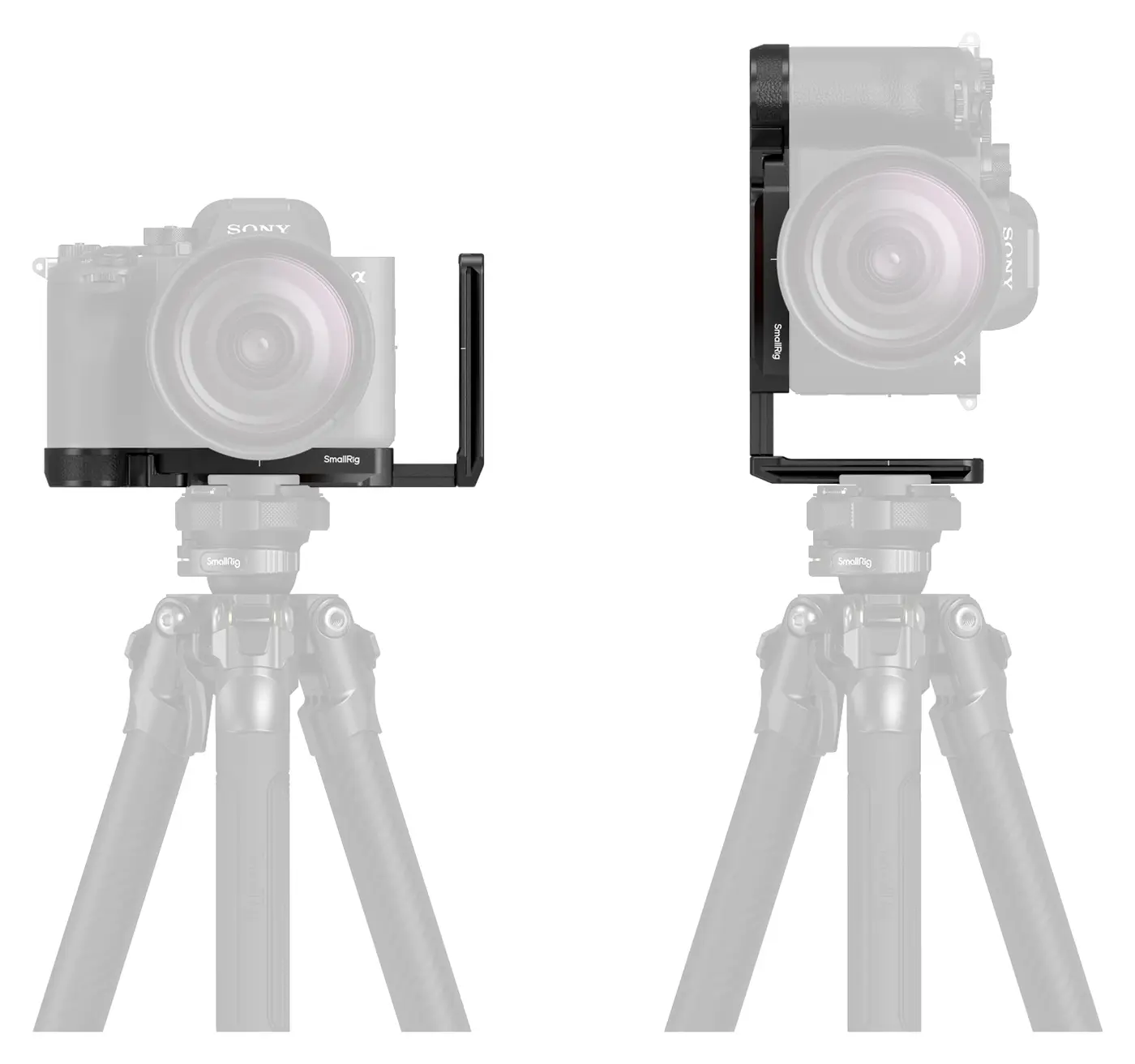 L-площадка SmallRig 6706 на штативе в горизонтальном и вертикальном положении