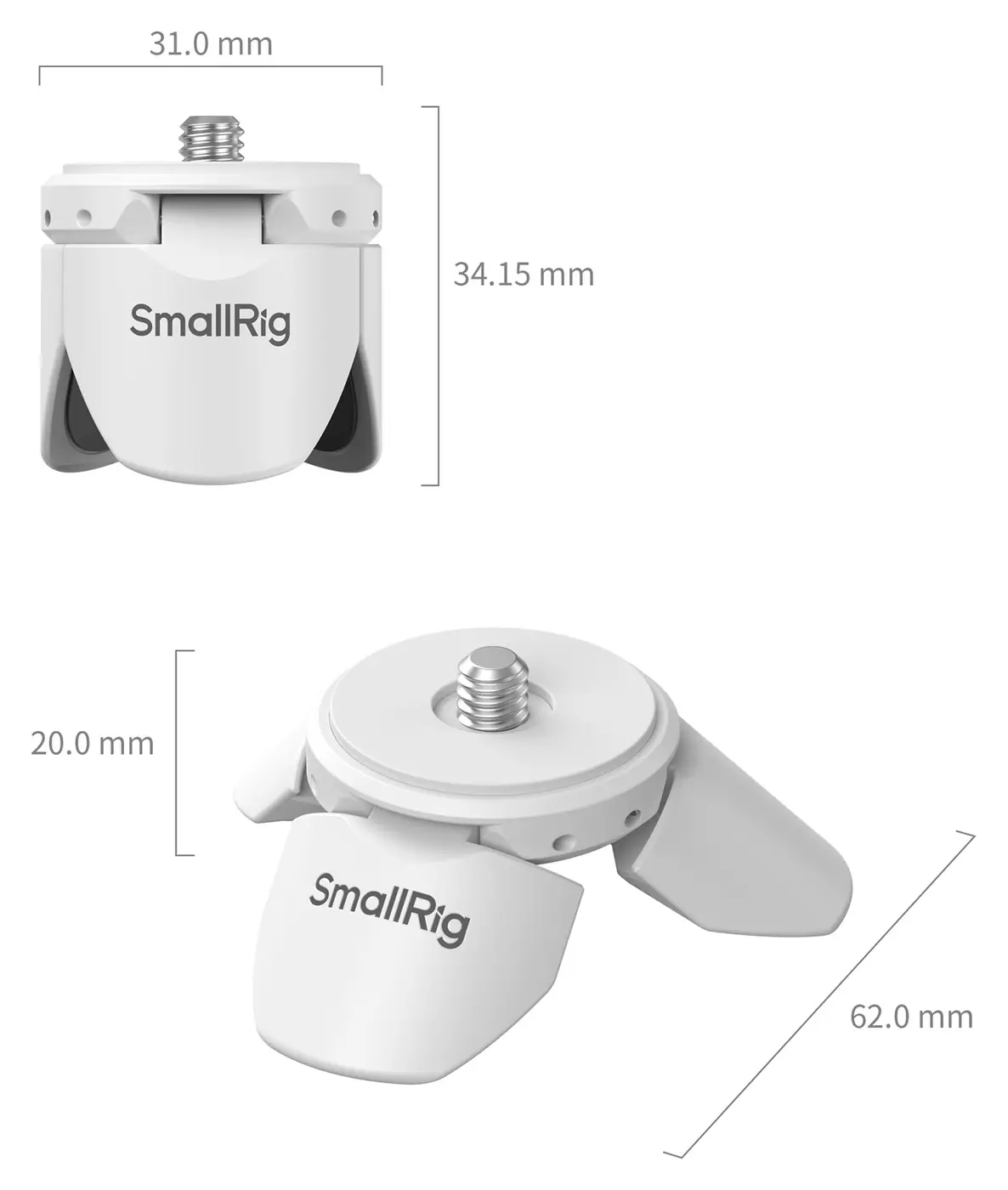 Габариты мини-штатива SmallRig 6794: 31 мм в сложенном виде, 62 мм размах ног