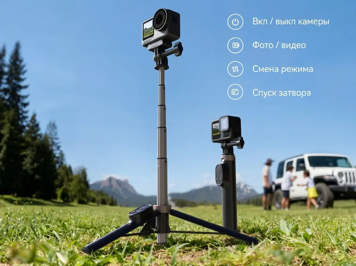 Управление GoPro и DJI Osmo Action с пульта Telesin S1-CSS-08: включение, фото и видео, смена режима, спуск затвора