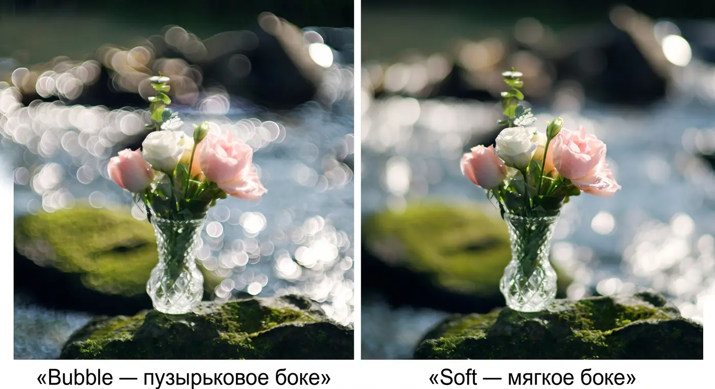 Сравнение режимов боке TTArtisan 85 мм T2.1: пузырьковое Bubble и мягкое Soft