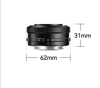 Габариты объектива TTArtisan AF 14 мм F3.5 для Fujifilm X — диаметр 62 мм, длина 31 мм