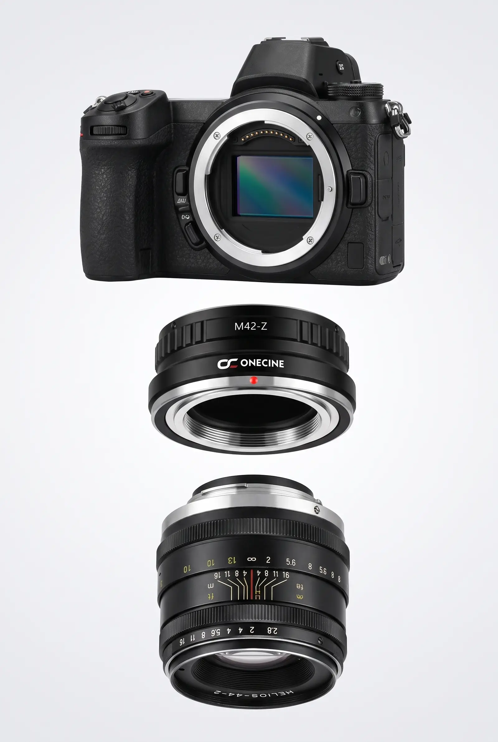Переходное кольцо OneCine M42-Z между камерой Nikon Z и объективом M42 — схема установки