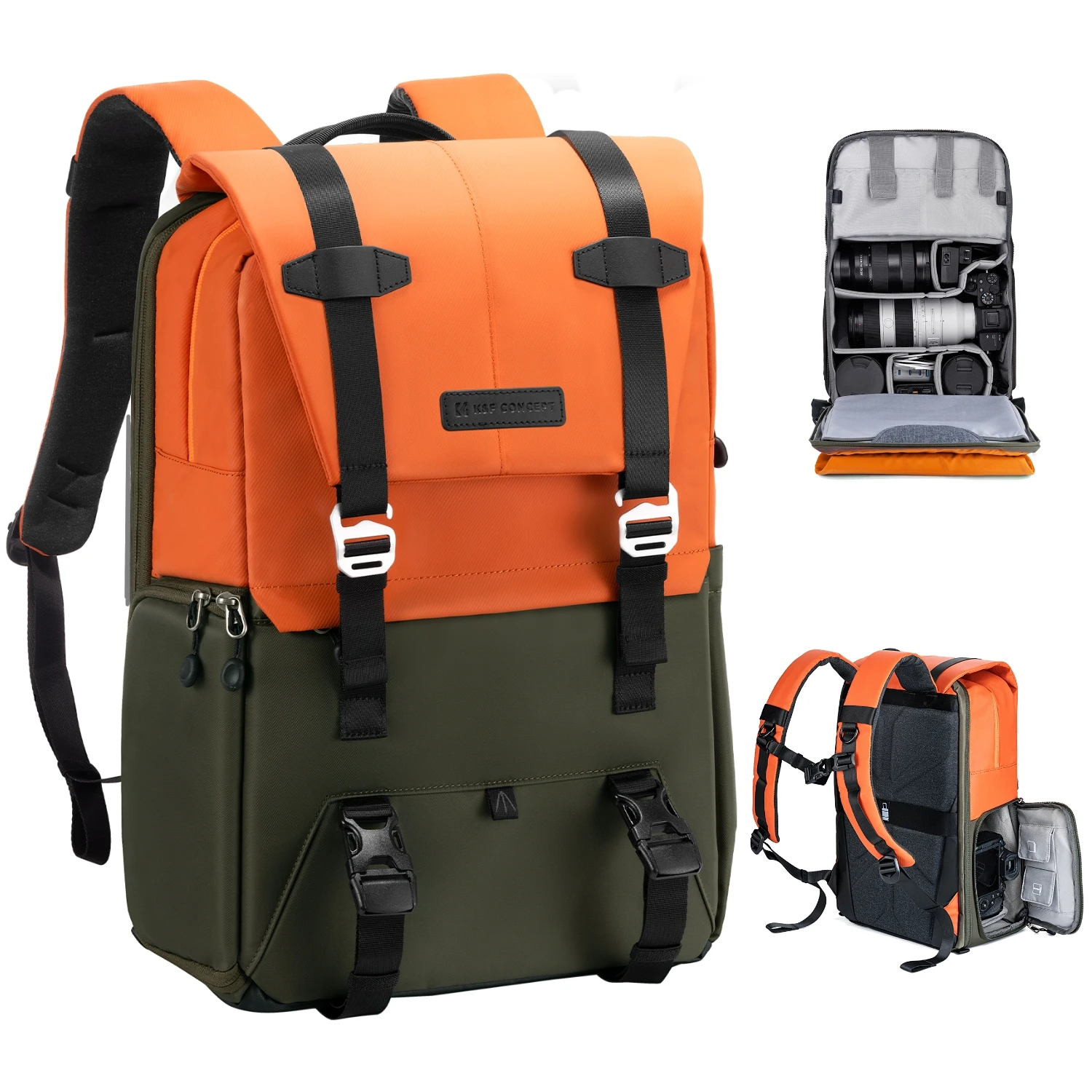 Фоторюкзак K&F Concept Beta 20L оранжевый — общий вид и внутреннее устройство
