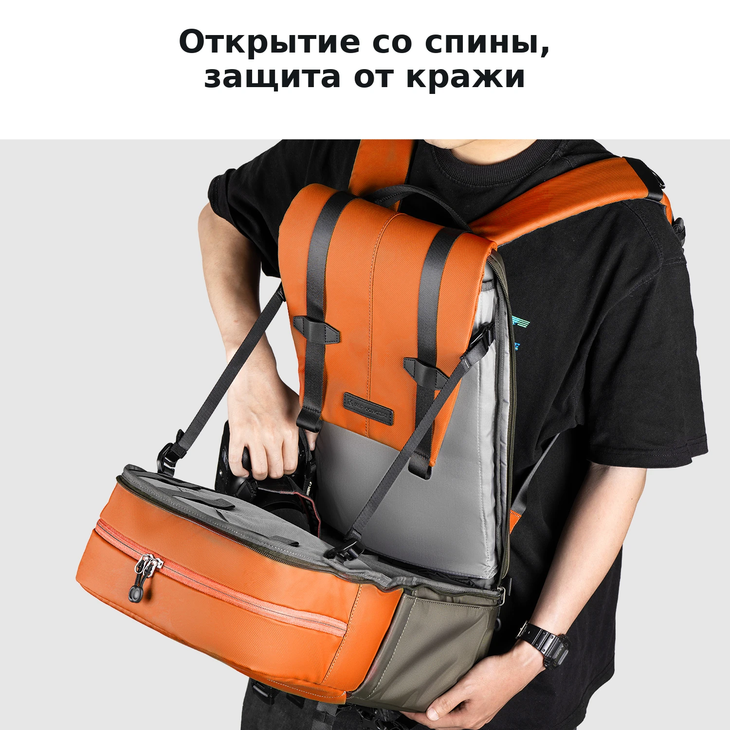 Доступ со стороны спины у фоторюкзака K&F Beta 20L — защита от кражи