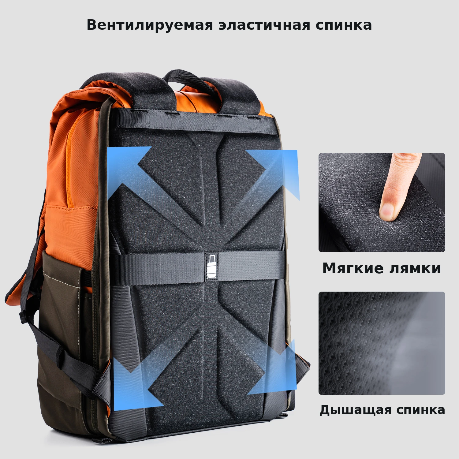 Вентилируемая спинка и мягкие лямки фоторюкзака K&F Beta 20L