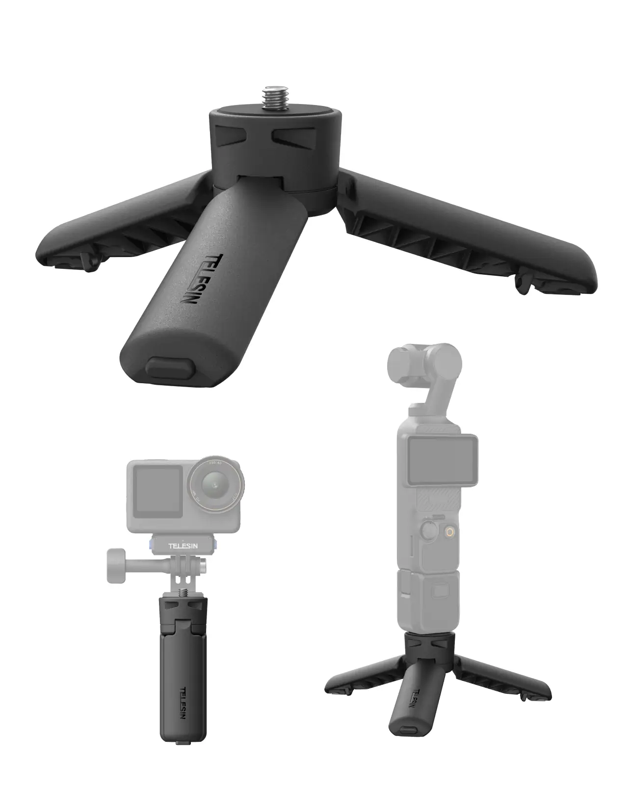 Мини-штатив трипод Telesin S3-EAK-06 с камерой DJI Osmo Pocket и экшн-камерой — общий вид