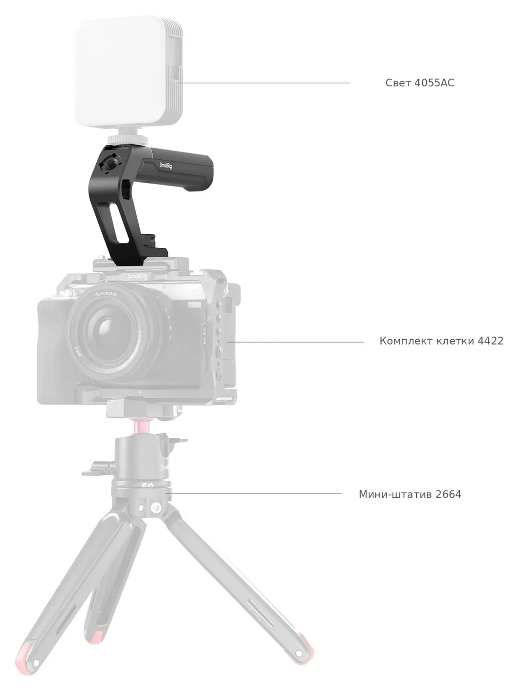 Верхняя рукоятка SmallRig 5977 в обвесе со светом и штативом