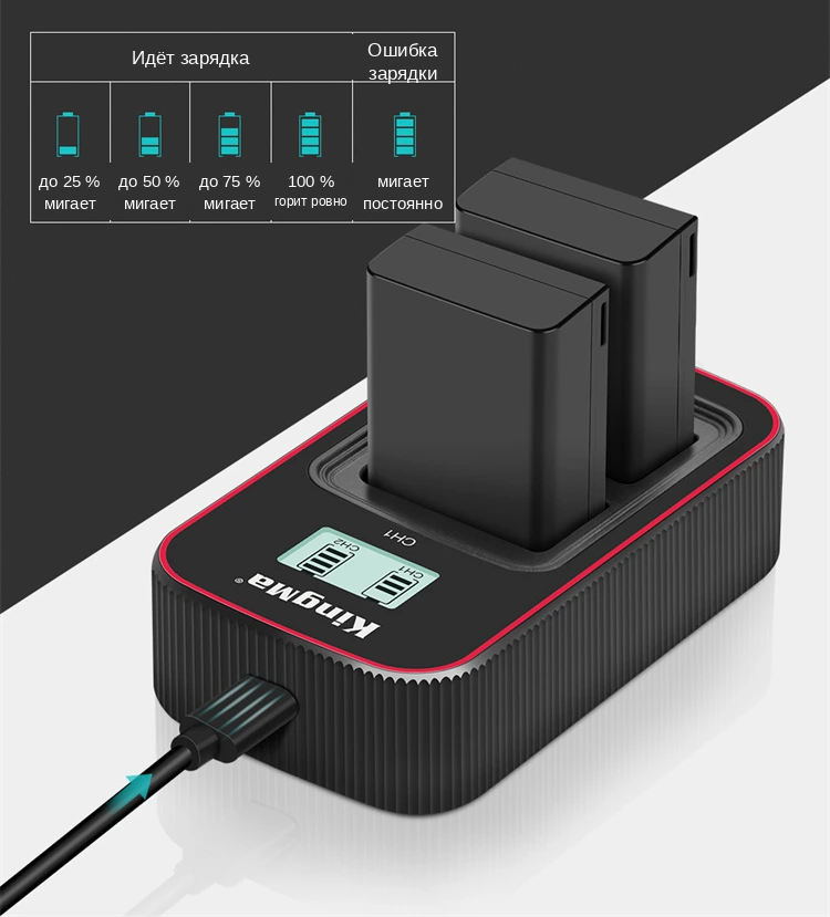 Шкала LCD-индикатора зарядного Kingma BM058-ENEL25 по каждому из двух слотов