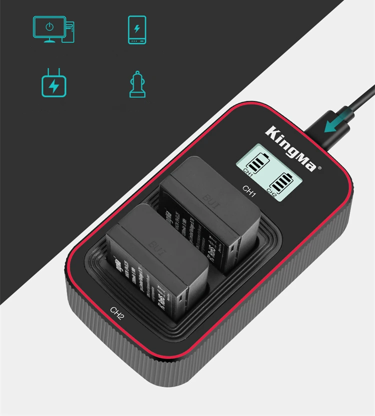 Зарядное Kingma BM058-ENEL25 работает от ноутбука, павербанка, сетевого адаптера и автомобильной зарядки