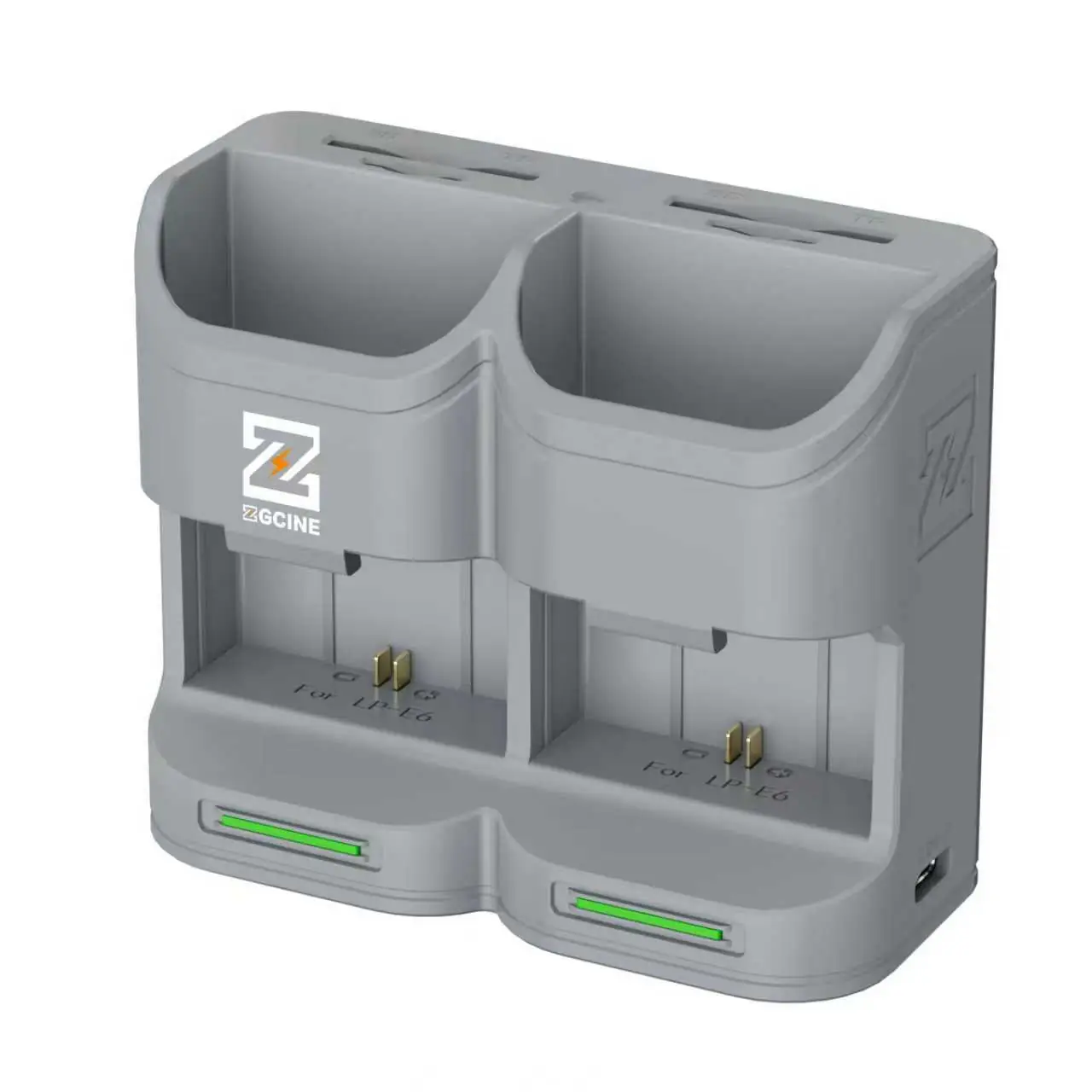 Зарядное устройство ZGCINE PC2-LPE6 для двух аккумуляторов Canon LP-E6 — вид спереди