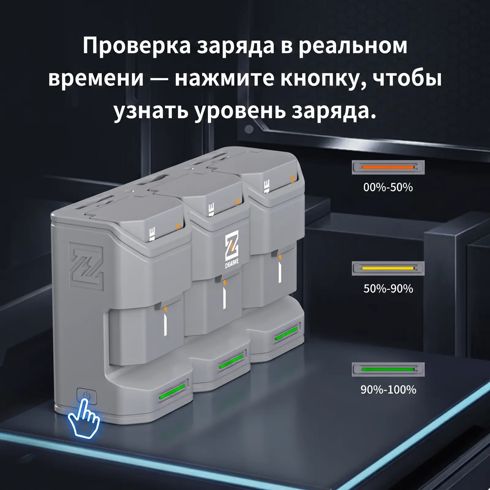 LED-индикация уровня заряда аккумуляторов на зарядном устройстве ZGCINE PC3-FZ100