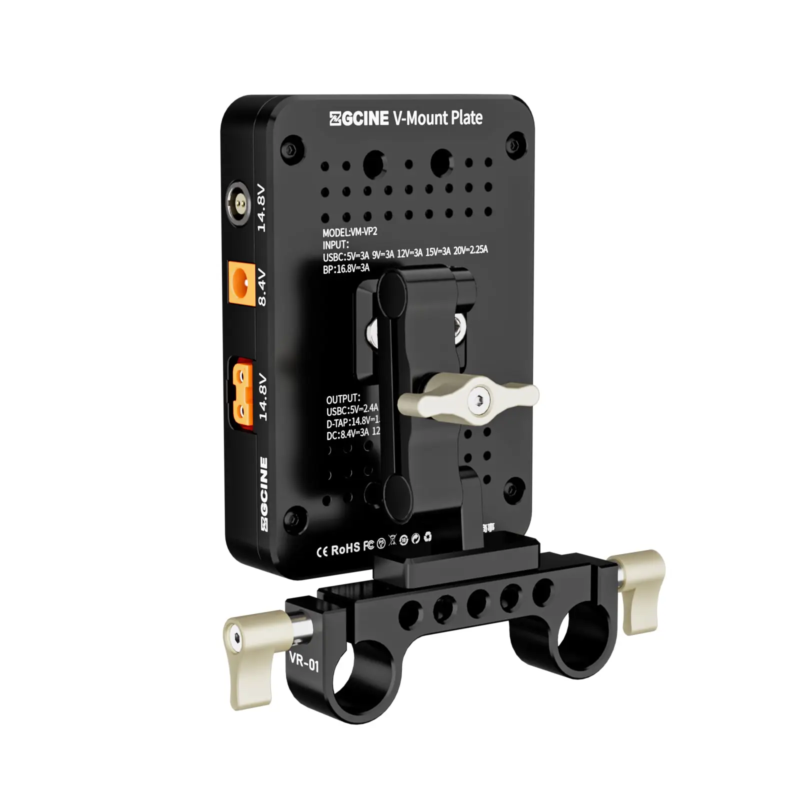 Разъёмы адаптера ZGCINE VM-VP2 Kit3: D-Tap, LEMO, DC 8,4В и 12В выходы
