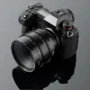 Объектив TTartisan 50 мм T2.1 Full Frame Cine Dual-Bokeh для L mount — установлен на камеру Panasonic S: камера, объектив и отражение целиком по центру кадра