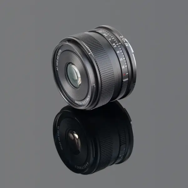 Объектив TTArtisan AF 40 мм F2 для L mount — вид в три четверти, передняя линза и кольцо диафрагмы