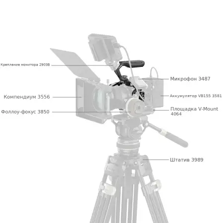 Клетка SmallRig 6652 на штативе с компендиумом и питанием V-Mount